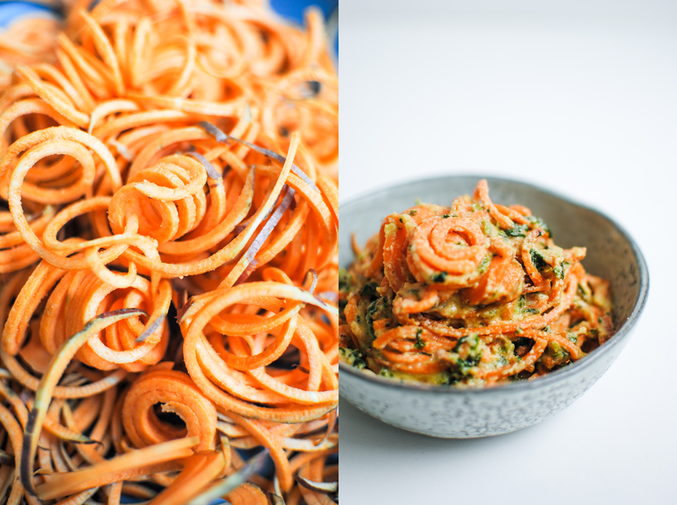 Sweet Potato Noodles with Cashew Creamed Spinach